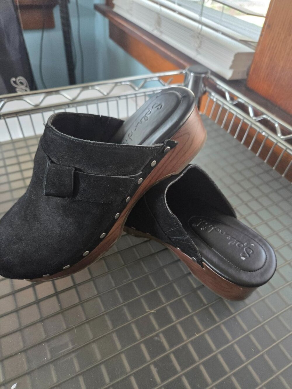 Splendid "Olive" Black Suede Studded Clog Mule Shoes Size 7